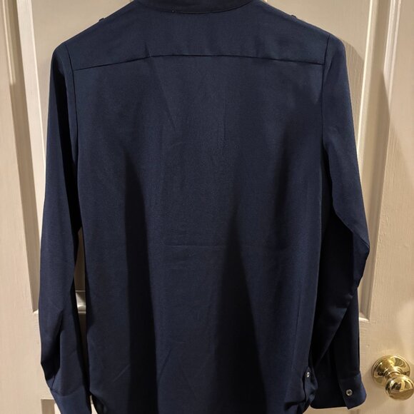 Calvin Klein Women's Navy Blue Button-Up Blouse Top ~ Small ~ EUC - Picture 2 of 5
